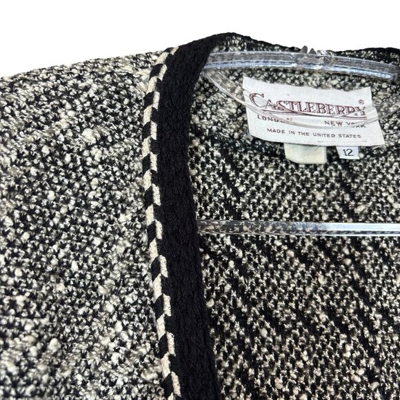 Vtg Castleberry Tweed Knit Open Front Cardigan Sweater Jacket Gray Black Size 12 - Picture 5 of 9